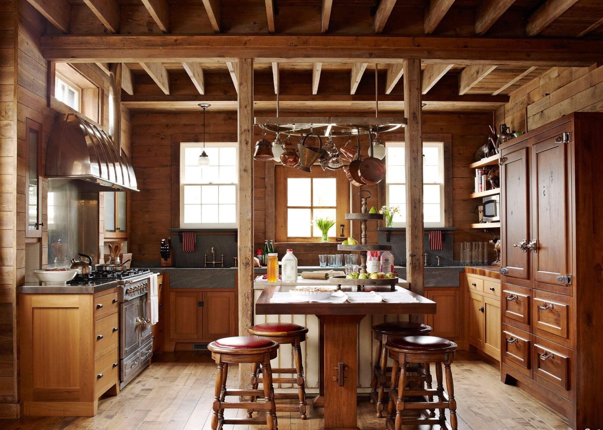 a cozy farmhouse kitchen with seating